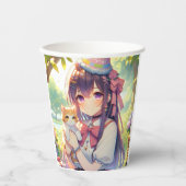 Hübsche Anime Holding Kitten Girl's Birthday Pappbecher (Vorderseite)