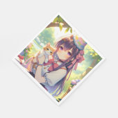 Hübsche Anime Holding Kitten Girl's Birthday Serviette (Ecke)