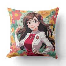 Hübsche Anime-Lady mit floralen Hintergrund