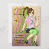 Hübsche Animemädchenmode-Opfer-Party Einladungen (Rückseite)