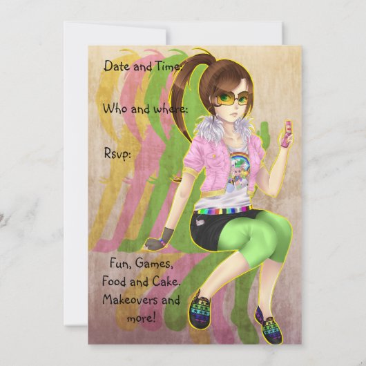 Hübsche Animemädchenmode-Opfer-Party Einladungen (Rückseite)