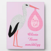 Hübsche Ankündigung der Geburt eines Girl Stork Fotoplatte (Vorderseite)