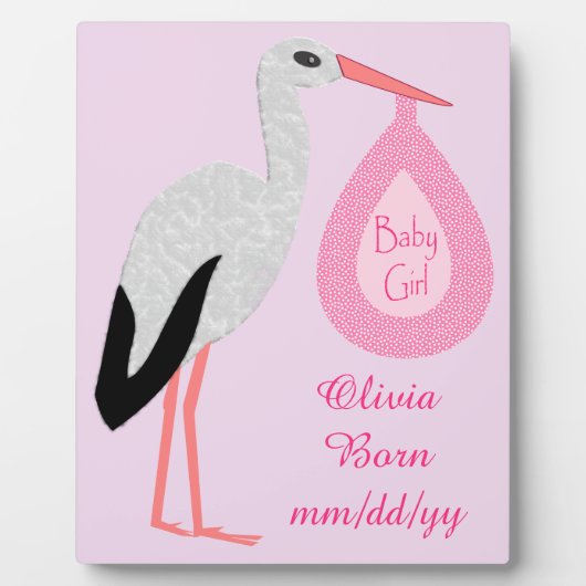 Hübsche Ankündigung der Geburt eines Girl Stork Fotoplatte (Vorderseite)