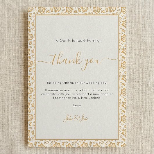 Hübsche antike Blume Hochzeit danke Tischkarte