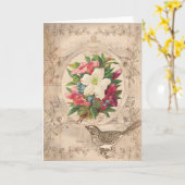 Hübsche antike Blume & Vogel Karte (Gelbe Blume)