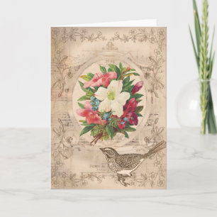 Hübsche antike Blume & Vogel Karte