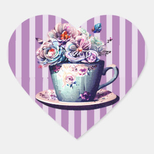 Hübsche antike Teetasse mit Vintage-Blumen Herz-Aufkleber