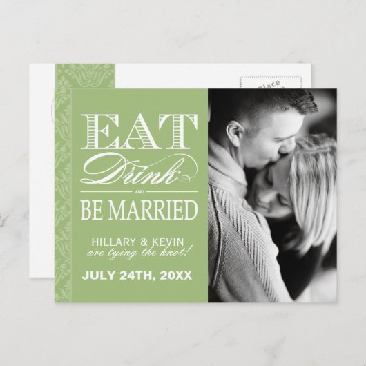 Hübsche Apple Green Damask Save the Date Ankündigungspostkarte (Vorne/Hinten)