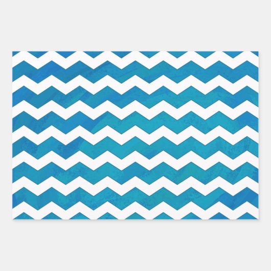 Hübsche Aqua Blue Farbkoordinierte Muster Geschenkpapier Set (Vorderseite 2)