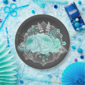 Hübsche Aqua Fantasy-Flora Pappteller (Party)