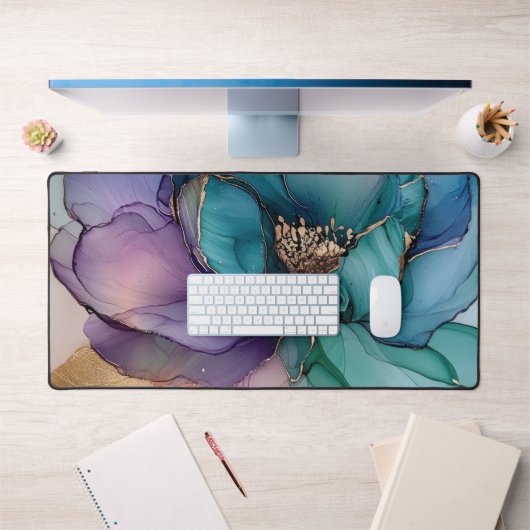Hübsche Aqua Gold Lila Blume Schreibtischunterlage (Büro 1)
