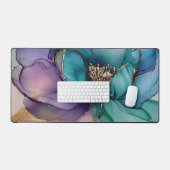 Hübsche Aqua Gold Lila Blume Schreibtischunterlage (Tastatur & Maus)
