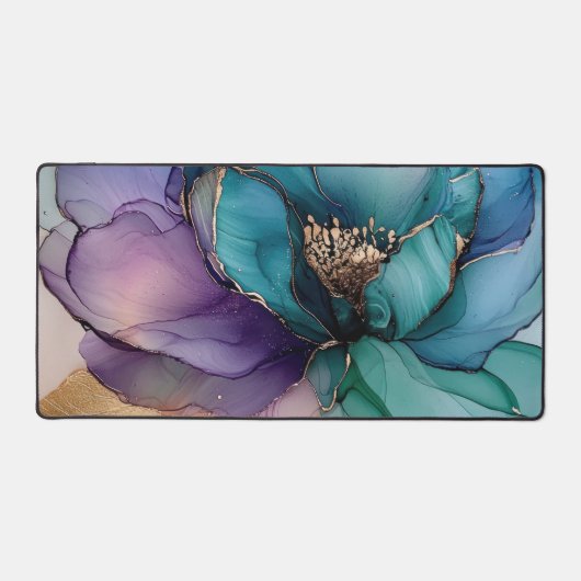 Hübsche Aqua Gold Lila Blume Schreibtischunterlage (Vorderseite)