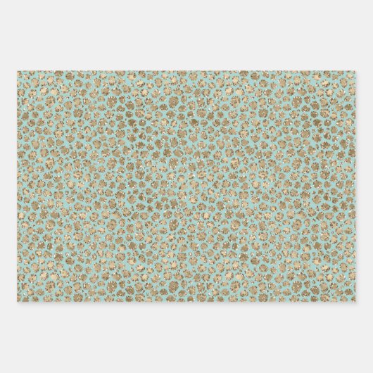 Hübsche Aqua Mint Gold Sparkle Dots Leopard Geschenkpapier Set (Vorderseite 3)