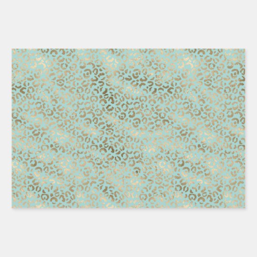 Hübsche Aqua Mint Gold Sparkle Dots Leopard Geschenkpapier Set (Vorderseite 2)