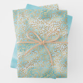 Hübsche Aqua White Gold Leopard Print Geschenkpapier Set (Beispiel)