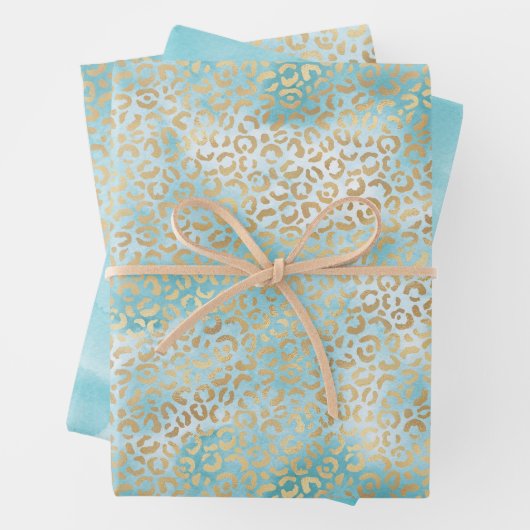 Hübsche Aqua White Gold Leopard Print Geschenkpapier Set (Beispiel)