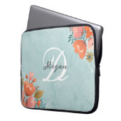 Hübsche Aquamarin rosa Floral Monogramm Laptopschutzhülle (Vorderseite Links)