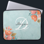 Hübsche Aquamarin rosa Floral Monogramm Laptopschutzhülle<br><div class="desc">Modische mit Monogramm Designer-Laptop-Gehäuse. Ein Hübsches Zubehör für Ihren Laptop. Personalisieren Sie es für sich selbst oder für ein Geschenk. Entworfen für Sie von BlackBerry Boulevard.</div>