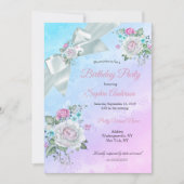 Hübsche Aquamarine Blue Floral Lila Pink Geburtsta Einladung (Vorderseite)