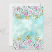 Hübsche Aquamarine Blue Gold Floral Pink Geburtsta Einladung (Rückseite)
