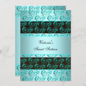 Hübsche Aquamarine Blue Wirbel 16 . Geburtstag Einladung (Vorne/Hinten)