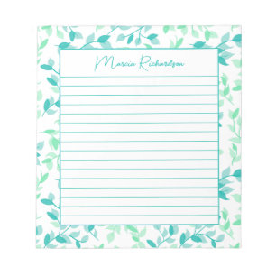 Hübsche Aquamarine Grünblüte Moderne Personalisier Notizblock