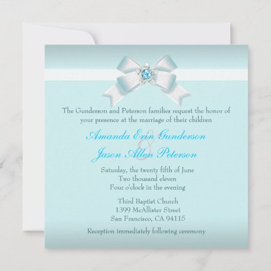 Hübsche Aquamarine Hochzeit Einladung mit Juwelier (Rückseite)