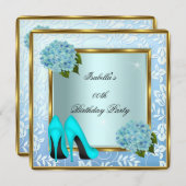 Hübsche Aquamarine Hydrangeas Blumenstrauß Geburts Einladung (Vorne/Hinten)