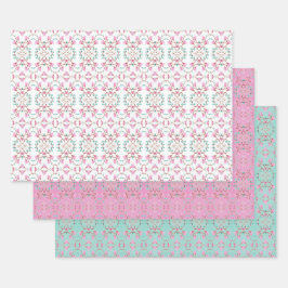 Hübsche Aquamarine Rosa- und Weißblattüberschrift Geschenkpapier Set