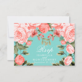 Hübsche Aquamarine und korallenflorale Gestaltung  RSVP Karte
