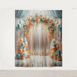 Hübsche Aquamarine und Orange Floral Balloon Arch Wandteppich