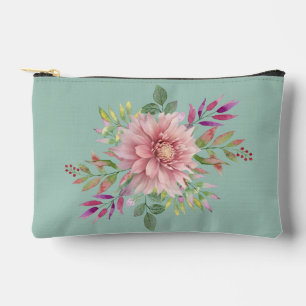 Hübsche Aquamarine und rosa florale Kosmetiktüte Zubehörtasche