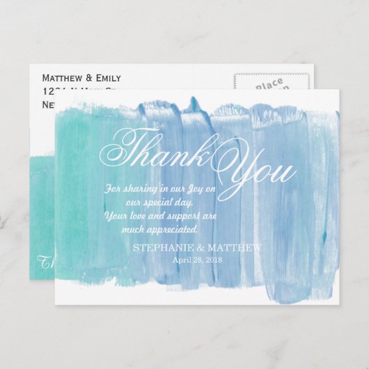 Hübsche Aquamarine Wasserfarbe Vielen Dank Postkar Postkarte (Vorne/Hinten)