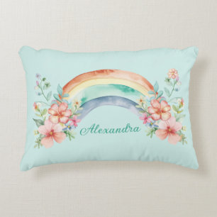 Hübsche Aquarell-Blume und Regenbogen Dekokissen