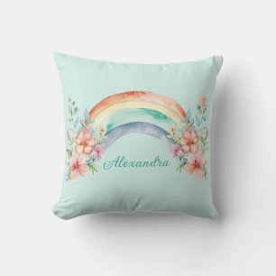 Hübsche Aquarell-Blume und Regenbogen Kissen