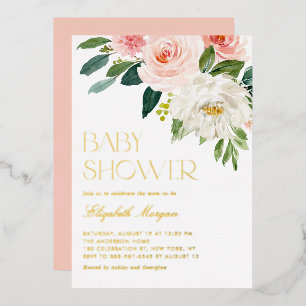 Hübsche Aquarell-Blumen-Garten-Baby-Party Folieneinladung