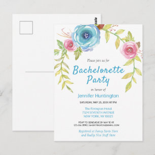Hübsche Aquarell-Blumen-Junggesellinnen-Abschiedsp Postkarte