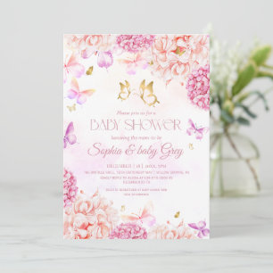 Hübsche Aquarell-Blumen und Schmetterling Baby Sho Einladung