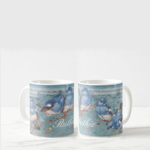 Hübsche Aquarell Kleine Blaue Vögel Personalisiert Kaffeetasse