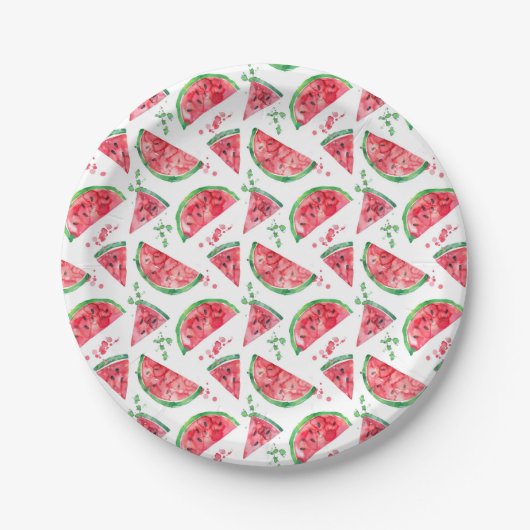 Hübsche Aquarell-Wassermelone Pappteller (Vorderseite)