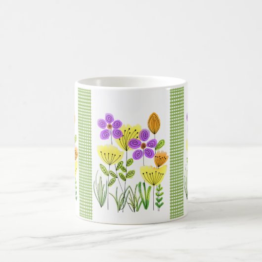 Hübsche Aquarell-Wildblumen mit Green Gingham Tasse (Mittel)