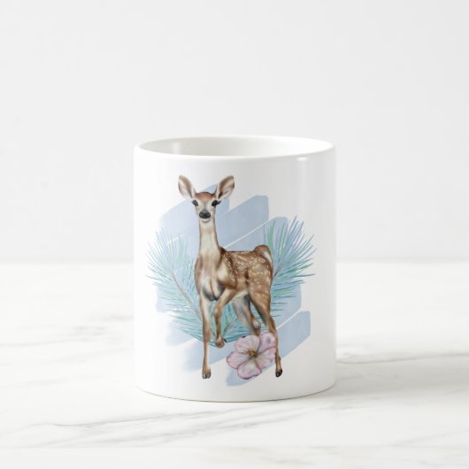 Hübsche Aquarellbilder Deer Pine Blätter Tasse (Mittel)