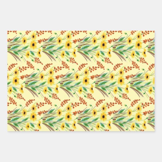 Hübsche Aquarellblauen und gelbe Blumen Geschenkpapier Set (Vorderseite 2)