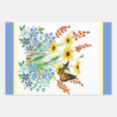 Hübsche Aquarellblauen und gelbe Blumen Geschenkpapier Set (Vorderseite)