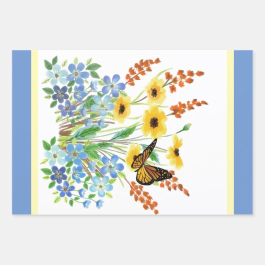 Hübsche Aquarellblauen und gelbe Blumen Geschenkpapier Set (Vorderseite)