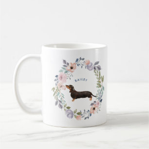 Hübsche Aquarellblume   Dackel Hund Kaffeetasse