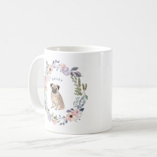 Hübsche Aquarellblume | Mops Dog Kaffeetasse (Vorderseite Links)