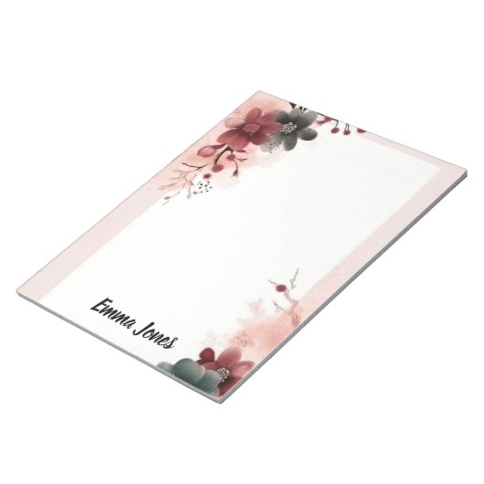 Hübsche Aquarellblume Personalisierte Stationierun Notizblock (angewinkelt)