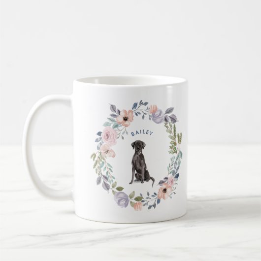 Hübsche Aquarellblume | Schwarzer Lab Hund Kaffeetasse (Links)